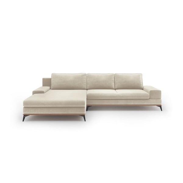 Бежов ъглов разтегателен диван с кадифена тапицерия , ляв ъгъл Astre - Windsor & Co Sofas