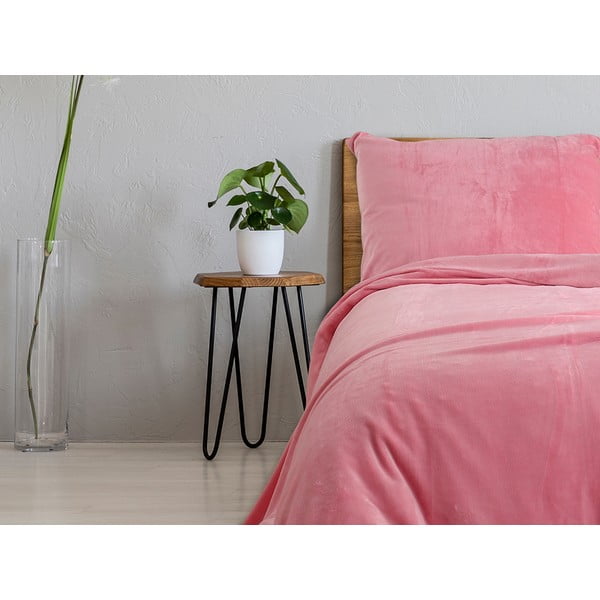 Розов микрофланелен чаршаф за единично легло 140x220 cm Uni - B.E.S.