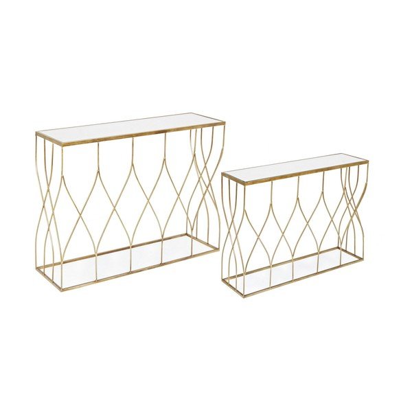 Конзолни маси в комплект 2 бр. със стъклен плот  в златист цвят 33x104 cm Elenor – Bizzotto