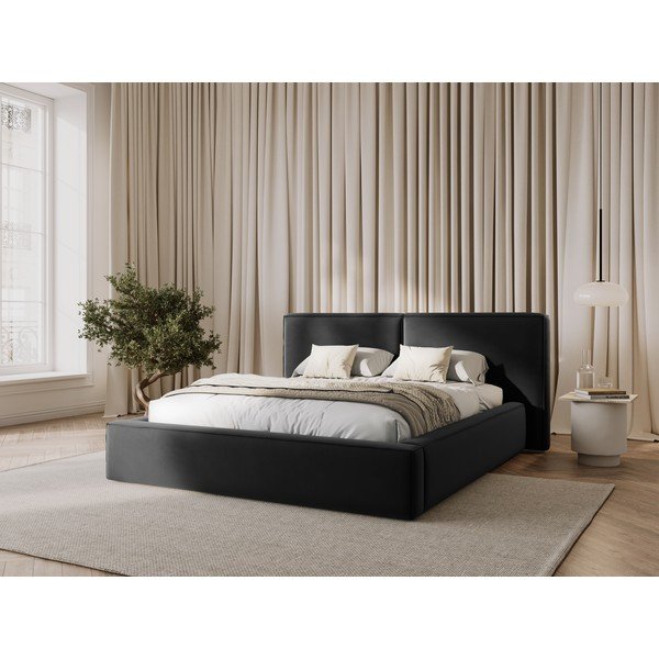 Тъмносиво тапицирано кадифено двойно легло с място за съхранение с включена подматрачна рамка 200x200 cm Arendal – Cosmopolitan Design-image-1