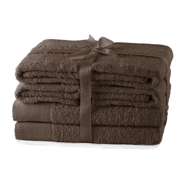 Кафяви памучни хавлии и кърпи за баня в комплект от 6 бр. от тери Amari – AmeliaHome