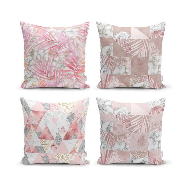 Комплект от 4 декоративни калъфки за възглавници Pink Leaves, 45 x 45 cm - Minimalist Cushion Covers