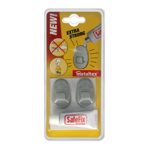 Комплект от 2 куки и лепило Сив Safefix - Metaltex-image-2