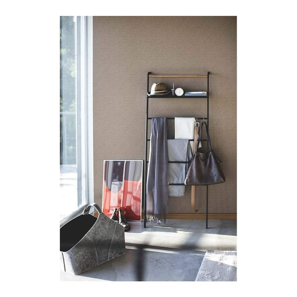 Черна закачалка за дрехи с рафт Стълба Tower - YAMAZAKI-image-2