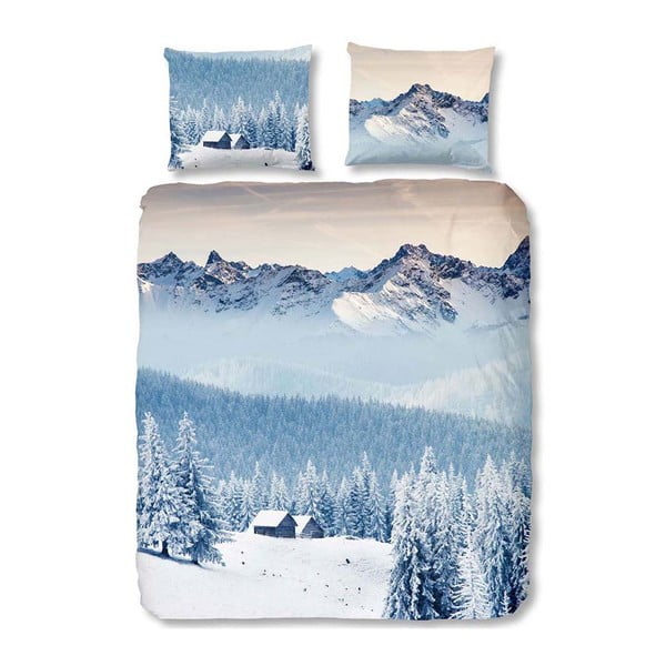 Modré povlečení z bavlny na dvoulůžko Good Morning Mountains, 200 x 200 cm