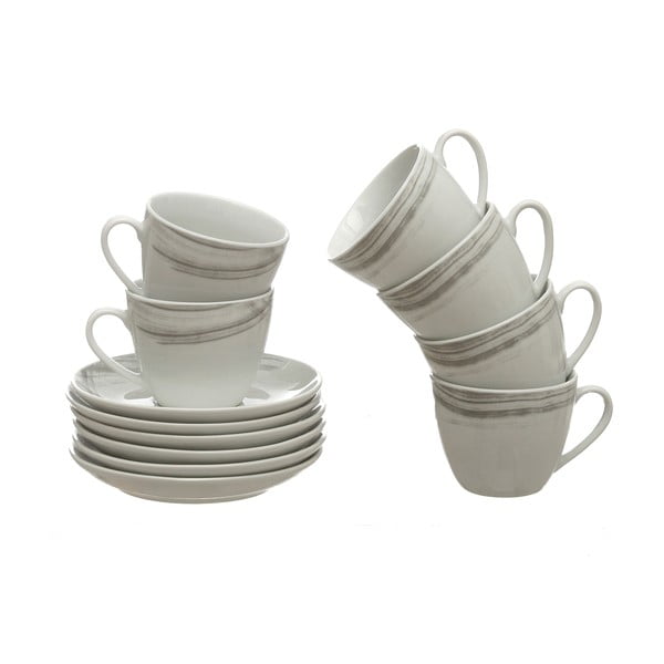 Комплект от 6 порцеланови чаши за чай с чинийки Raily Grey - Kasanova