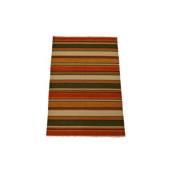 Ručně tkaný koberec Green Orange Stripes, 140x200 cm