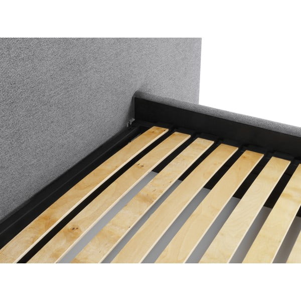 Сиво тапицирано двойно легло с място за съхранение и решетка 180x200 cm Walter - Milo Casa-image-4