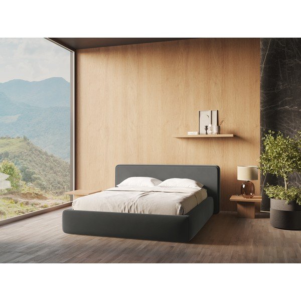 Тъмносиво двойно тапицирано легло с място за съхранение и включена подматрачна рамка 140x200 cm Kiana – Makamii-image-1