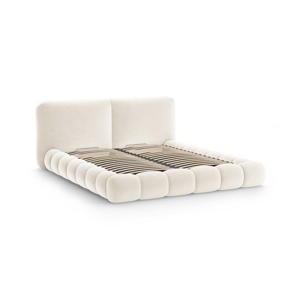 Двойно легло тапицирано с място за съхранение и включена подматрачна рамка  в цвят слонова кост 180x200 cm Solange – Micadoni -image-3