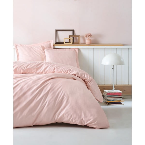 Прахово розов чаршаф за двойно легло Stripe, 200 x 220 cm - Mijolnir