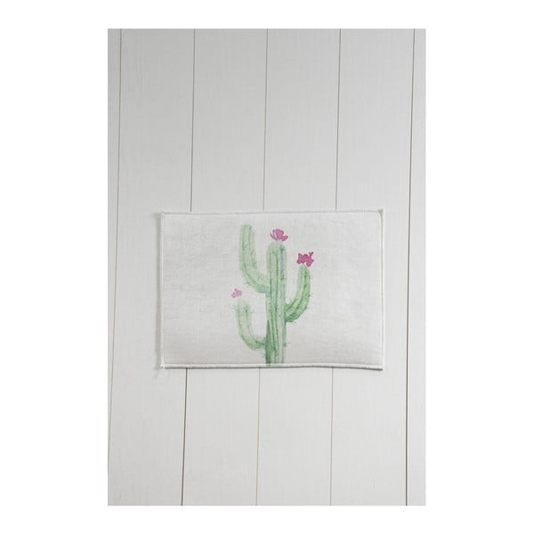 Изтривалка за баня Tropica Cactus III, бяло-зелена, 60 x 40 cm - Foutastic