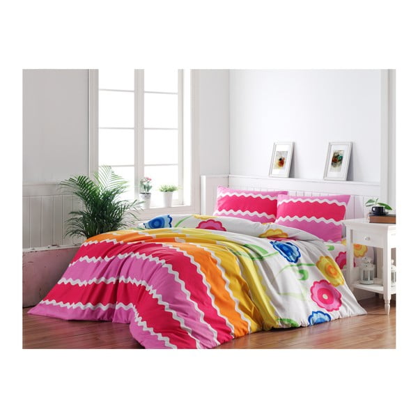 Цветно спално бельо за двойно легло от памук Ранфорс Happy Day, 200 x 220 cm - Unknown