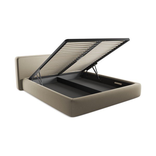 Бежово двойно тапицирано легло с място за съхранение и включена подматрачна рамка 180x200 cm Kiana – Makamii-image-3