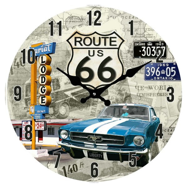 Стъклен часовник Route 66, 38 cm - Postershop