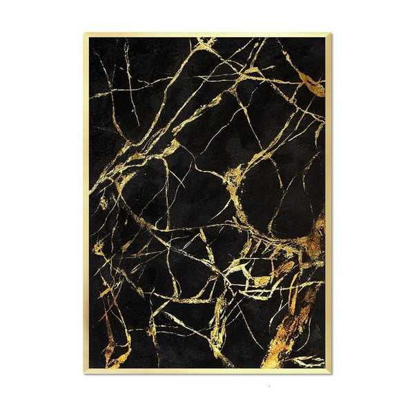 Ръчно рисувана картина на стена Злато и черен мрамор Duro, 53 x 73 cm - JohnsonStyle