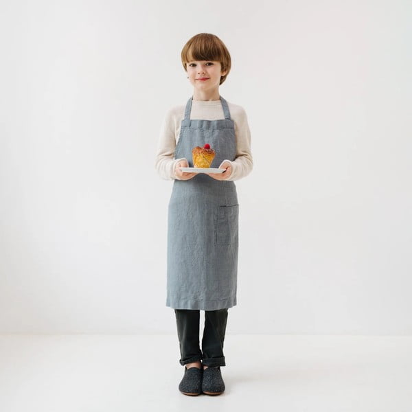 Детска синя ленена престилка Обикновена, 67 x 57 cm - Linen Tales-image-1