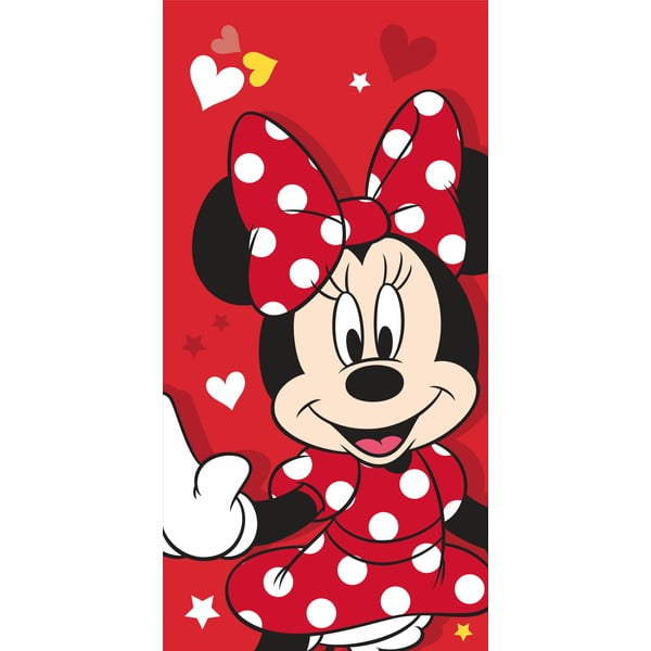 Червена памучна детска кърпа 70x140 cm Minnie "Red heart" – Jerry Fabrics