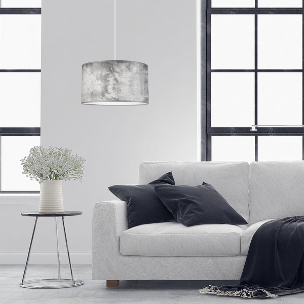 Сива висяща лампа с текстилен абажур ø 35 cm Print - LAMKUR-image-1