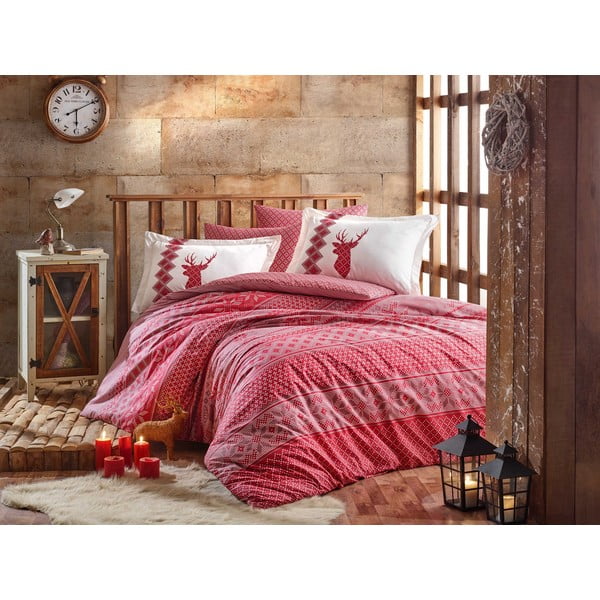 Спално бельо с памучен чаршаф за двойно легло Hobby Red, 200 x 220 cm Clarinda - Mijolnir