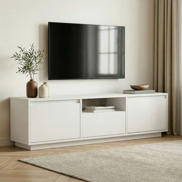 Бяла маса за телевизор 160x42x30 cm Sentinel – Kalune Design-image-1