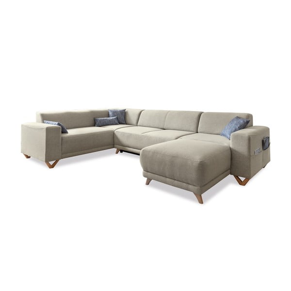 Бежов разтегателен/с място за съхранение ъглов диван (ляв ъгъл/U форма) Classy Sophie – Miuform