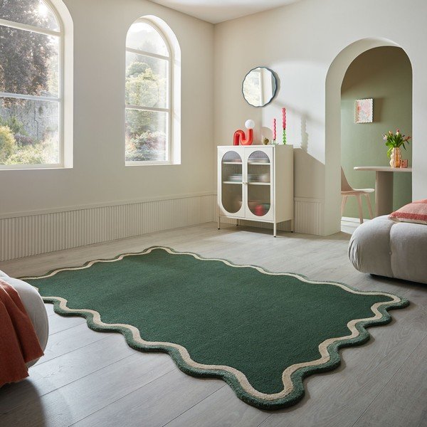 Тъмнозелен ръчно изработен килим със смес от вълна 160x230 cm Rivo Wool – Flair Rugs-image-1
