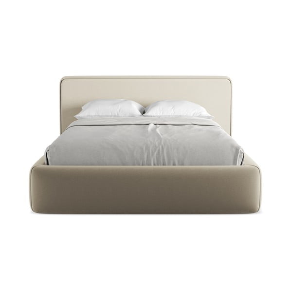 Бежово двойно тапицирано легло с място за съхранение и включена подматрачна рамка 140x200 cm Kiana – Makamii-image-4