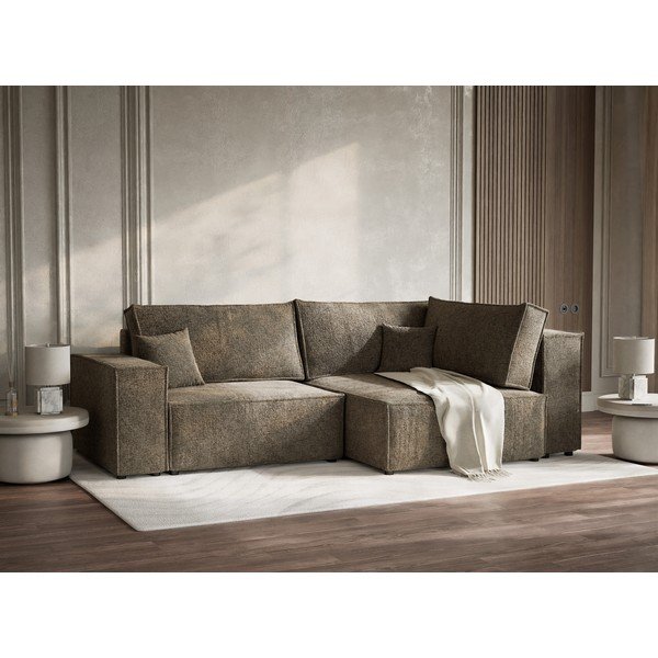 Кафяв шенилов сгъваем/с място за съхранение ъглов диван (десен ъгъл/L форма) Tonga – Maison de Rêve-image-4