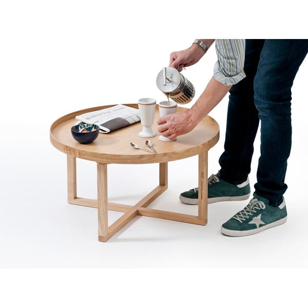 Кръгла дървена маса от дъбова дървесина Кръгла, Ø 66 cm - Wireworks-image-1