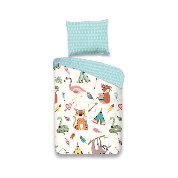 Детско бяло и синьо памучно спално бельо Boho, 140 x 200 cm - Good Morning