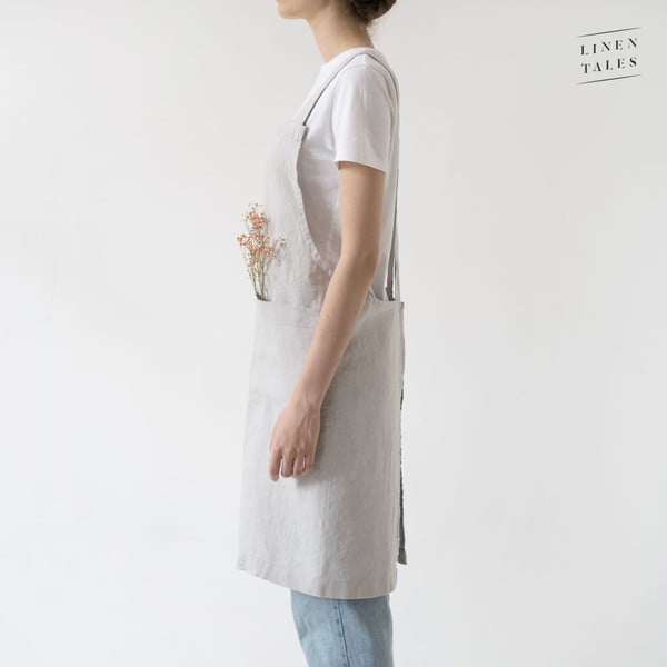 Сребристо сива ленена престилка, дължина 80 cm Crossback - Linen Tales-image-2