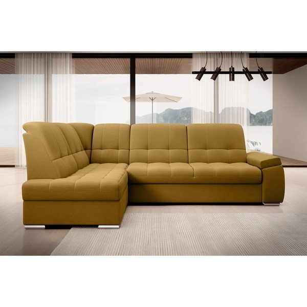 Жълт кадифен разтегателен ъглов диван с място за съхранение (ляв ъгъл L форма) Sado – ELTAP-image-3