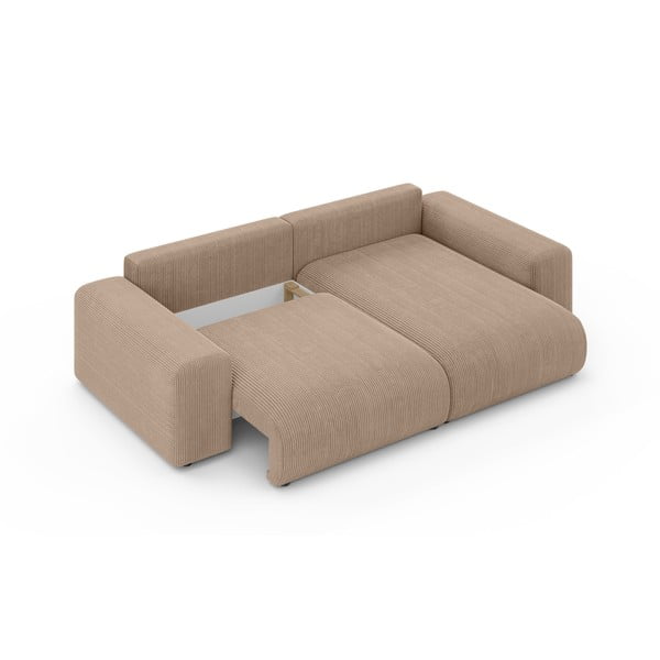 Бежов разтегателен ъглов диван с място за съхранение от рипсено кадифе (променлив) Luma – Ropez-image-4
