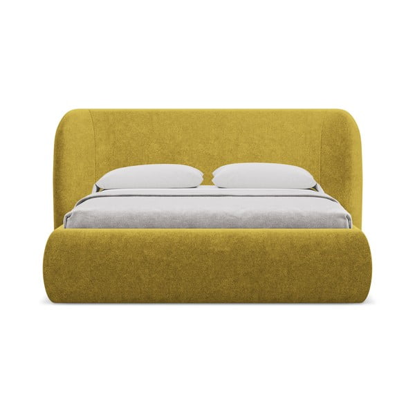 Двойно тапицирано легло с място за съхранение и включена подматрачна рамка 160x200 cm в цвят горчица Hauke – Makamii-image-3