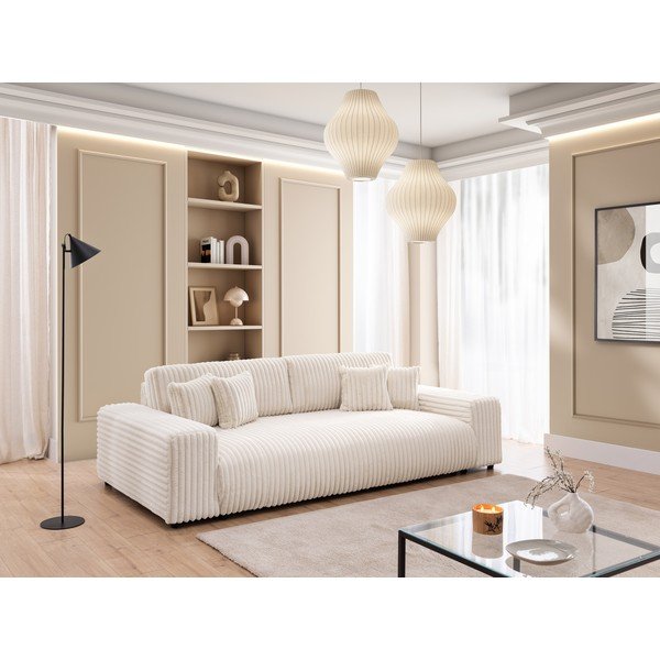 Кремав сгъваем/с място за съхранение диван от рипсено кадифе 260 cm Justin  – Ropez-image-1