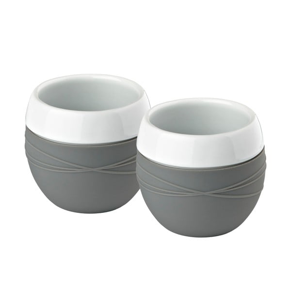 Комплект от 2 порцеланови чаши със силикон, сиви - Zone