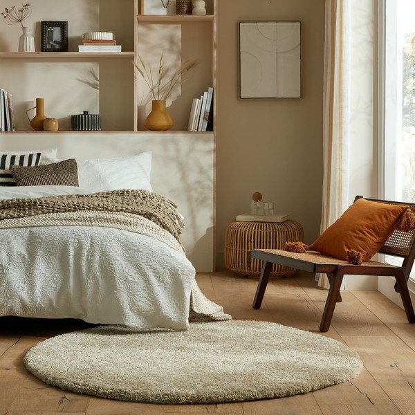 Бежов кръгъл килим 133x133 cm - Flair Rugs-image-1