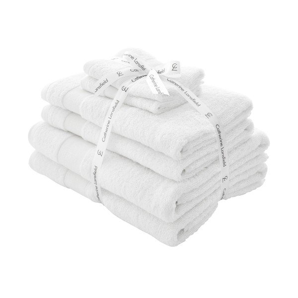 Бели памучни хавлии и кърпи за баня в комплект от 6 бр. от тери Anti-Bacterial – Catherine Lansfield