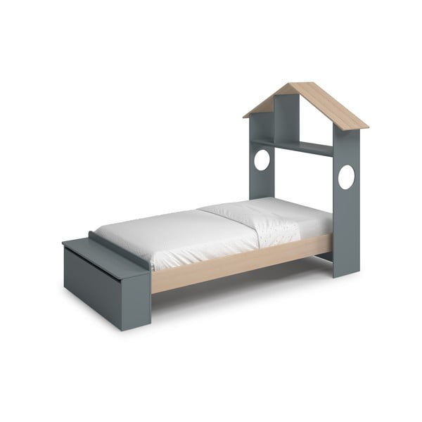 Къща детско легло 90x190 cm от декор от бор с място за съхранение с включена подматрачна рамка в естествен цвят/сиво-зелено Odessa – Marckeric-image-2