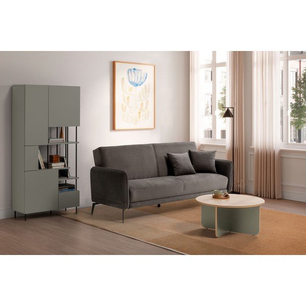 Светлозелена/естествена кръгла масичка за кафе с дъбов плот ø 80 cm Hillary – Marckeric-image-4