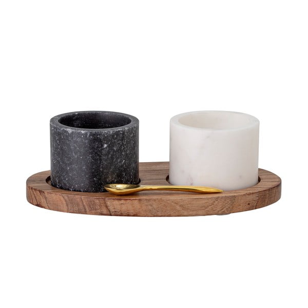 Мраморен комплект солница и пиперница с дървена табла и лъжица Florio - Bloomingville