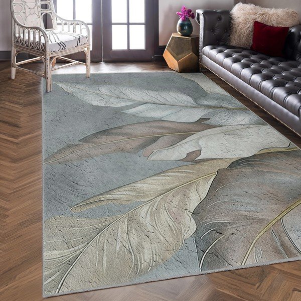 Зелено-сив килим подходящ за пране 80x150 cm Dusty Leaves – Mila Home-image-3