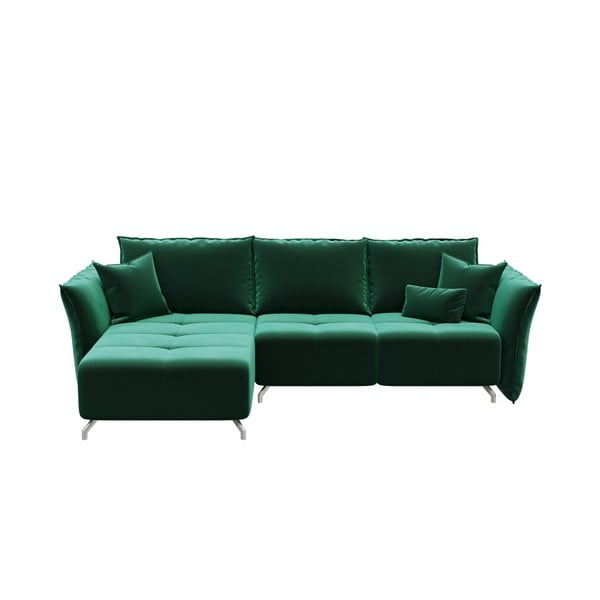 Тъмнозелен кадифен ъглов разтегателен диван Devichy , ляв ъгъл Hermes - devichy