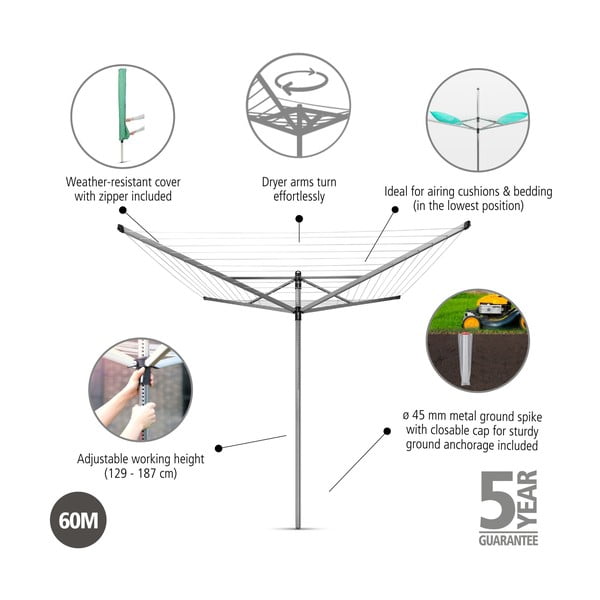 Градинска сушилня за дрехи в сребрист цвят 60 m Lift-O-Matic – Brabantia-image-4