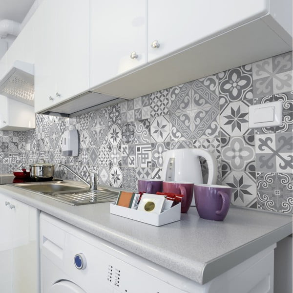 Комплект от 24 стикера за стена Стикери за стена Cement Tiles Azulejos , 15 x 15 cm Micalina - Ambiance-image-1