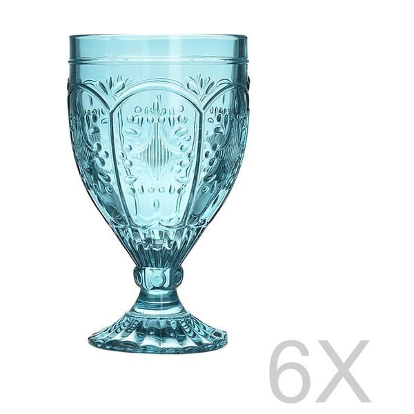 Sada 6 skleněných transparentních modrých sklenic InArt Glamour Beverage Foot