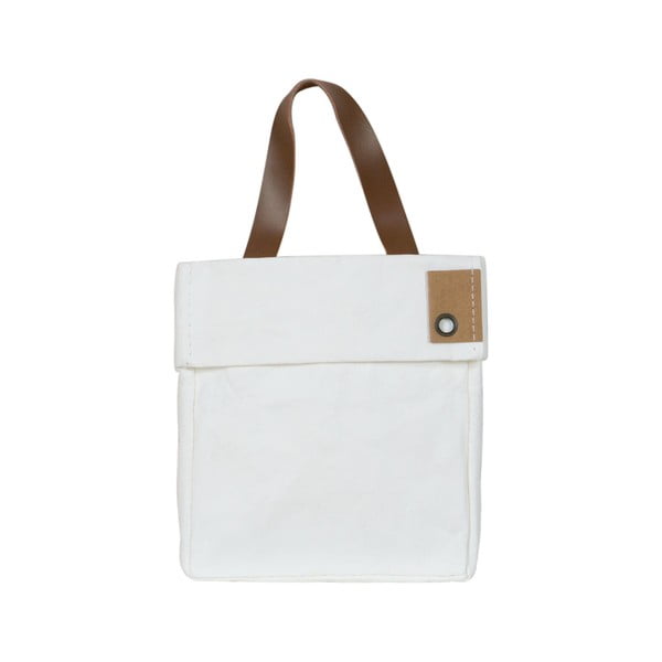 Бяла кошница за съхранение, изработена от миеща се хартия и кожа - Furniteam