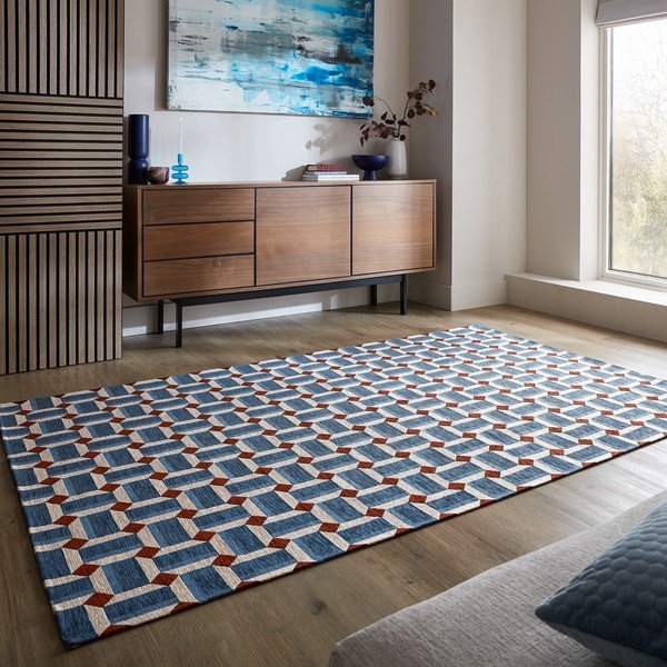 Син килим 155x230 cm Lennox Geometric – Flair Rugs-image-1