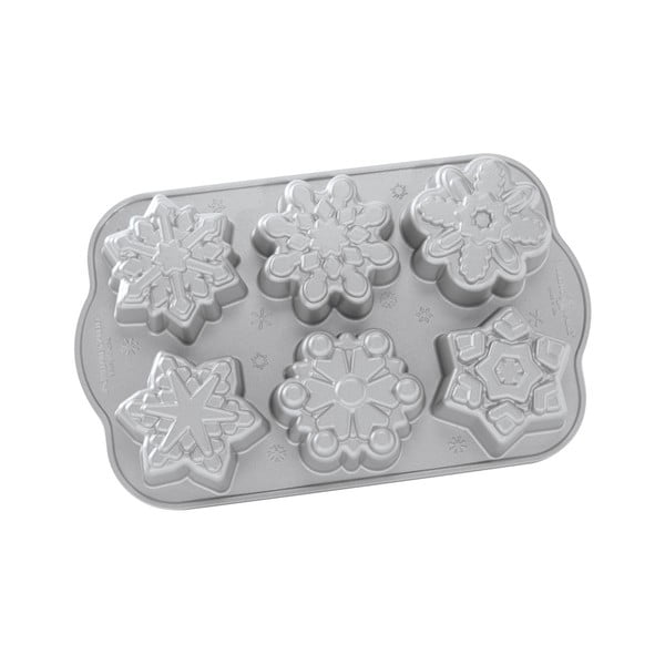 Форма за 6 мини торти в сребрист цвят , 700 ml Snowflakes - Nordic Ware